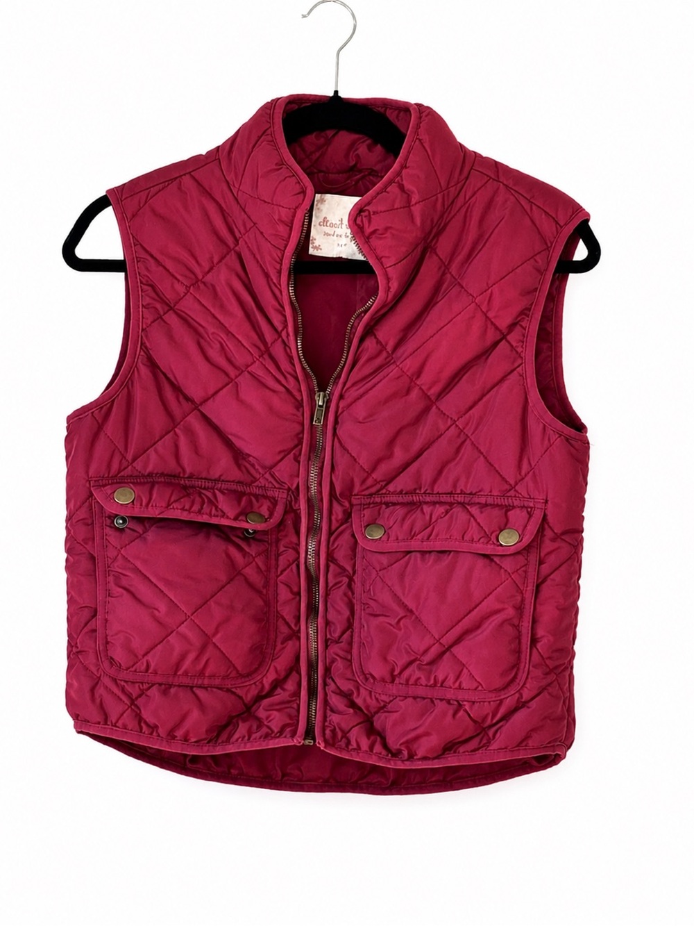 Altar’d State Women’s Medium Quilted Puffer Vest Pockets Red Lined Wool Blend